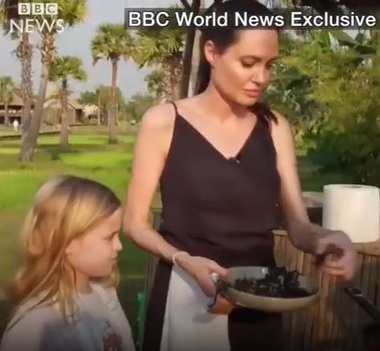 Angelina Jolie a gătit tarantule pentru ea şi copiii ei, în Cambodgia, într-o emisiune transmisă în direct de BBC. VIDEO