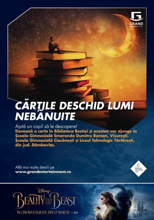 Grand Cinema & More va recrea, pentru elevii din şcoli şi licee, Biblioteca Bestiei din filmul ”Beauty and the Beast” 