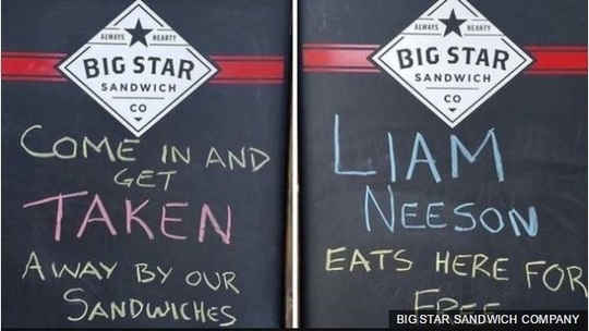 Oferta de sandvişuri gratuite pentru Liam Neeson (Foto: Facebook/ Big Star Sandwich Co)