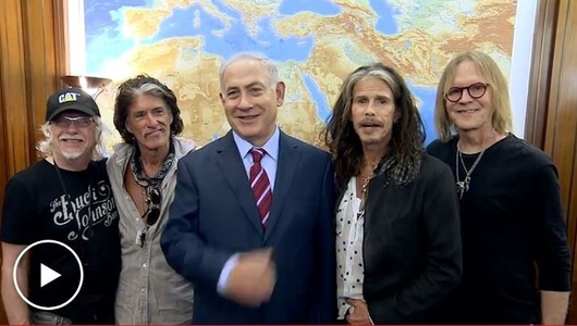 Benjamin Netanyahu, prim-ministrul Israelului, s-a întâlnit cu membrii trupei Aerosmith. VIDEO