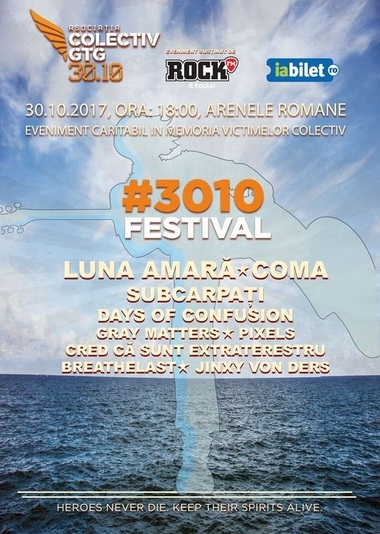 #3010 Festival va avea loc pe 30 octombrie la Arenele Romane în beneficiul victimelor de la Colectiv