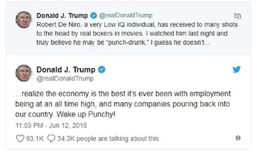 Trump i-a răspuns lui Robert de Niro: "O persoană cu un IQ foarte mic"