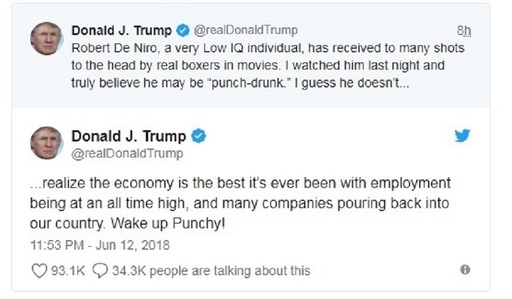Trump i-a răspuns lui Robert de Niro: "O persoană cu un IQ foarte mic"
