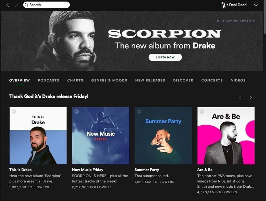 Mai mulţi utilizatori Spotify au cerut restituirea banilor pe abonamente pentru că platforma îl promovează pe Drake