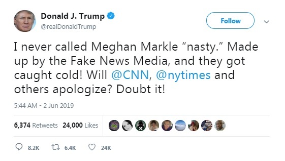 Donald Trump neagă faptul că a numit-o "obraznică" pe Meghan Markle