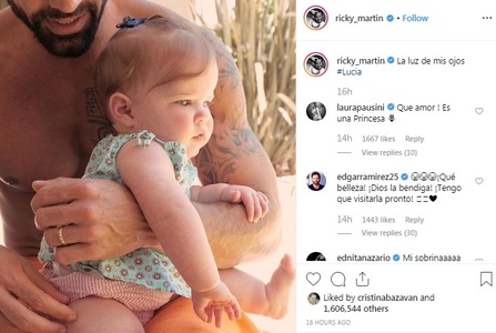Ricky Martin a publicat pe Instagram prima fotografie cu fiica sa Lucia 