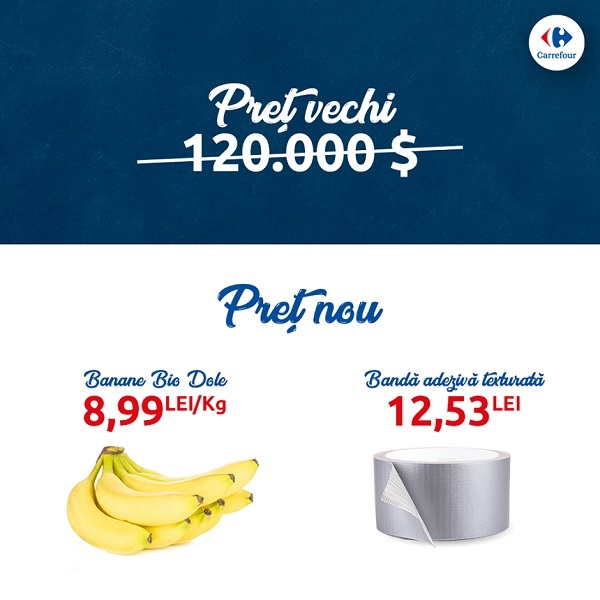 "Un pic de artă în fiecare casă", campanie de marketing Carrefour, după vânzarea record a unei banane lipite cu bandă adezivă la Art Basel