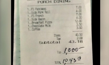 Un client a lăsat personalului unui restaurant din New Jersey un bacşiş de 1.000 de dolari, în semn de mulţumire pentru că a lucrat în timpul pandemiei 