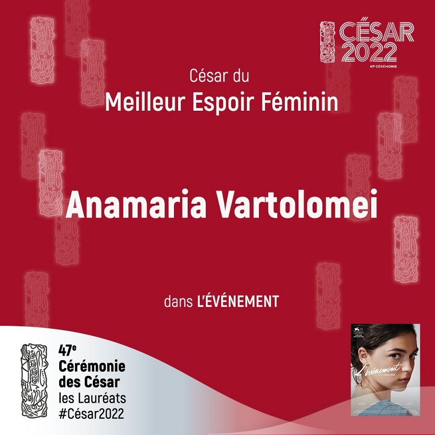 César 2022 - Actriţa franco-română Anamaria Vartolomei a câştigat premiul pentru cea mai bună speranţă feminină - VIDEO