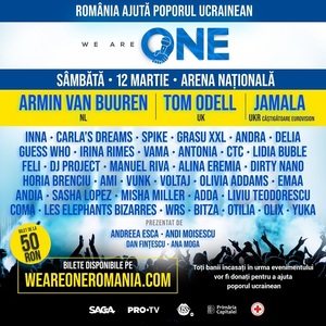 Armin Van Buuren, Jamala, INNA, Delia, între artiştii care vor cânta la „We Are One”. Pro TV invită toate canalele TV şi online să difuzeze împreună concertul caritabil