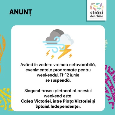 Al şaselea weekend al programului Străzi deschise se suspendă din cauza prognozei meteorologice nefavorabile