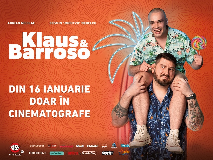 Actorii Cosmin „Micutzu” Nedelcu şi Adrian Nicolae, protagoniştii primului afiş al comediei „Klaus & Barroso”