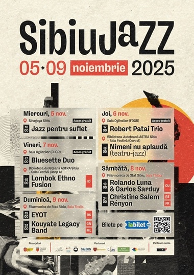 Sibiu Jazz Festival 2025 va avea loc între 5 şi 9 noiembrie. Rolando Luna şi Christine Salem, între invitaţi