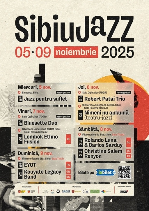 Sibiu Jazz Festival 2025 va avea loc între 5 şi 9 noiembrie. Rolando Luna şi Christine Salem, între invitaţi