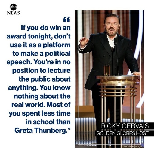 Ricky Gervais le-a reamintit vedetelor să nu ţină discursuri politice, după ce Bad Bunny şi Billie Eilish au criticat ICE la premiile Grammy: „Tot nu ascultă”