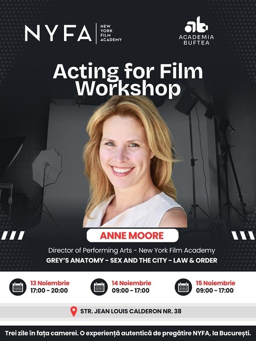 Anne Moore, actriţă cu apariţii în „Grey’s Anatomy” şi „Sex and the City”, va susţine un workshop intensiv de actorie de film la Academia Buftea