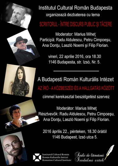 Filip Florian, Radu Aldulescu şi Petru Cimpoeşu, printre scriitorii care vor reprezenta România la Festivalul Internaţional al Cărţii de la Budapesta
