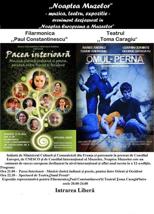 Concert şi spectacol de teatru cu intrare liberă la Filarmonica din Ploieşti, de Noaptea Muzeelor