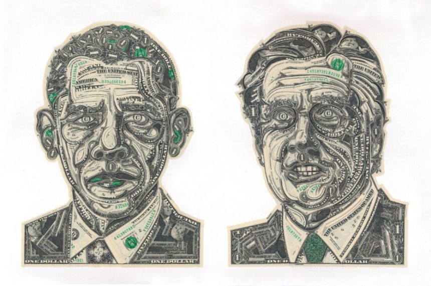 INEDIT: Opere de artă din dolari americani. Portrete de politicieni, fiinţe mistice, Mona Lisa, toate realizate din bancnote. GALERIE FOTO