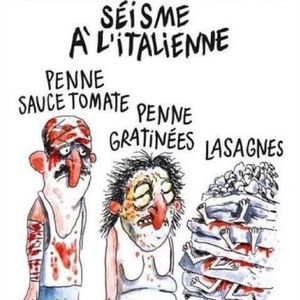 Revista de satiră Charlie Hebdo, criticată în mediul online pentru prezentarea victimelor cutremurului din Italia ca feluri de paste