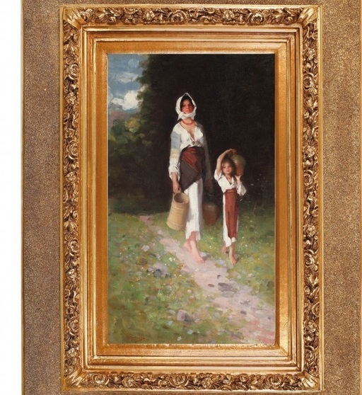 Licitaţii de Crăciun la Artmark: O broşă cu diamante, estimată la 30.000 de euro. Tabloul "Ţărăncuţe" de Nicolae Grigorescu, de la 90.000 de euro