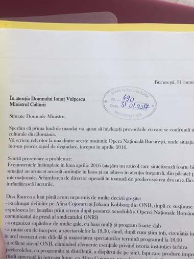 Un grup de 31 de persoane a adresat ministrului Culturii o scrisoare deschisă prin care critică managementul directorului interimar al Operei Naţionale Bucureşti
