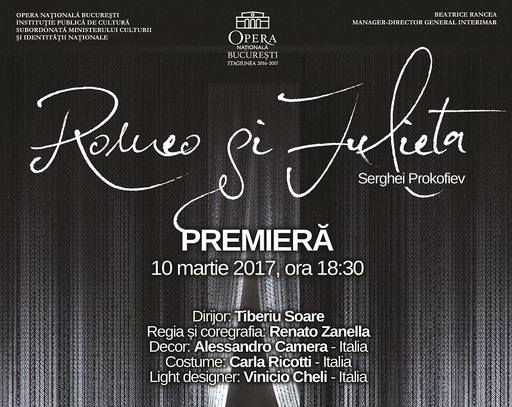 Spectacolul de balet ”Romeo şi Julieta”, în regia lui Renato Zanella, va avea premiera la ONB pe 10 martie