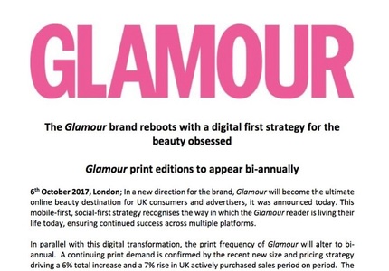 Revista Glamour, ediţia britanică, rămâne online şi va apărea în print de două ori pe an
