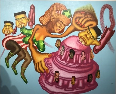 Donald Trump vs. Kim Jong-Un, caricaturizaţi în Femeia Fantastică vs. "Omul-Rachetă" la un târg de artă din Miami