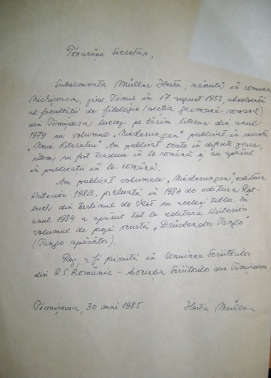 Herta Müller: Nici măcar nu ştiam că sunt membră a Uniunii Scriitorilor din România. USR o contrazice şi face publică cererea prin care scriitoarea solicita intrarea în organizaţie