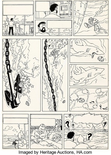 Două desene rare cu aventurile lui Tintin, semnate de Hergé, au fost adjudecate la peste 400.000 de dolari