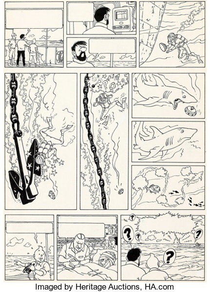Două desene rare cu aventurile lui Tintin, semnate de Hergé, au fost adjudecate la peste 400.000 de dolari