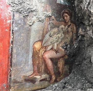O frescă reprezentând tema mitologică Leda şi lebăda, descoperită la Pompei