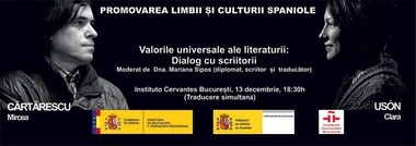 Scriitorii Mircea Cărtărescu şi Clara Usón, în dialog la Institutul Cervantes din Bucureşti