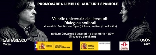 Scriitorii Mircea Cărtărescu şi Clara Usón, în dialog la Institutul Cervantes din Bucureşti