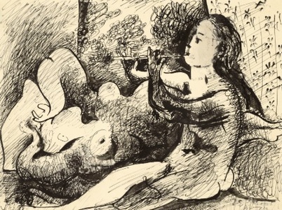 Desenul "Joueuse de flûte et nu couché", semnat de Pablo Picasso, a fost adjudecat contra sumei de 286.000 de euro