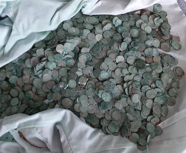 Tezaur format din peste 2.500 de monede medievale, găsit de căutători de comori şi predat Muzeului Judeţean Buzău