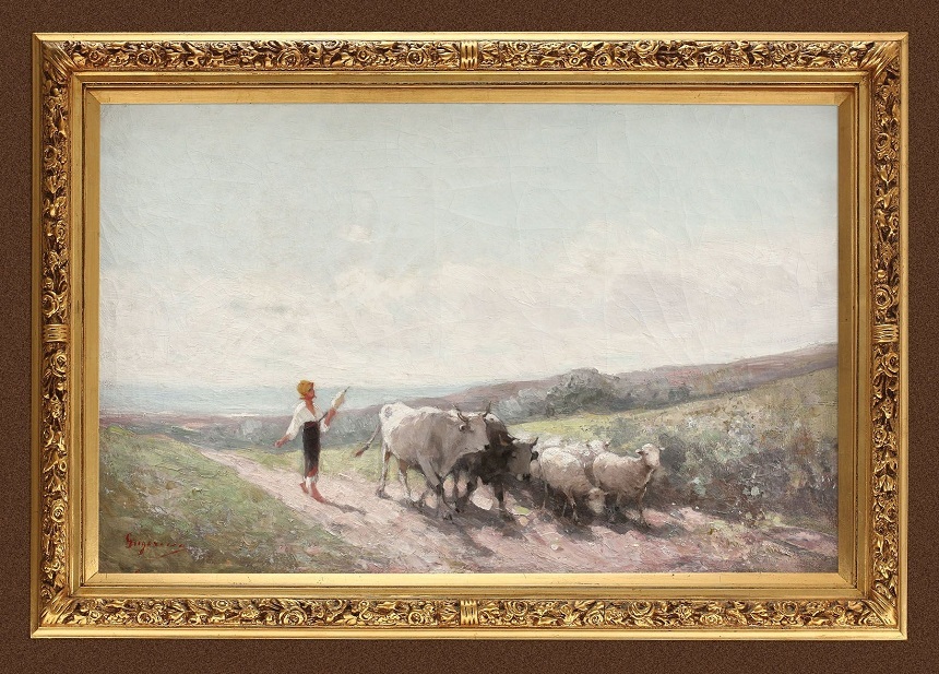 Şase picturi de Nicolae Grigorescu, în licitaţie. Cea mai valoroasă, "Ţărăncuţă cu fuior pe cale", a fost estimată la 220.000 de euro - FOTO