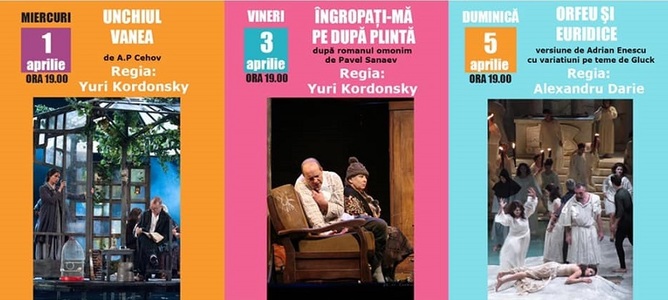 Spectacole de teatru puse în scenă de Yuri Kordonski şi Alexandru Darie, difuzate online de Teatrul Bulandra