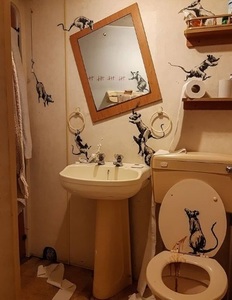 Artistul britanic Banksy a publicat imagini cu baia sa, "distrusă de şobolani" în timpul izolării - FOTO