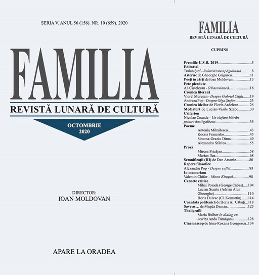 Revista Familia, mutată administrativ la Biblioteca Judeţeană Bihor. Uniunea Scriitorilor: "Ca bun de patrimoniu cultural imaterial, ea nu poate fi lichidată şi transformată într-un compartiment subaltern al unei instituţii care are o cu totul altă funcţie"