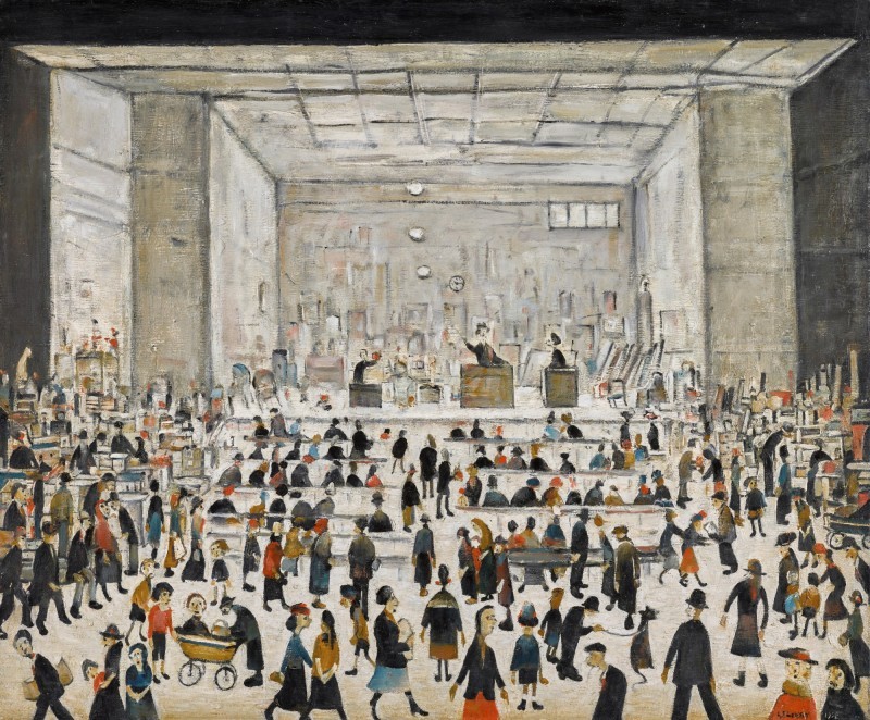 O pictură a artistului britanic LS Lowry care înfăţişează o sală de licitaţii ar putea fi vândută cu 1,8 milioane de lire sterline