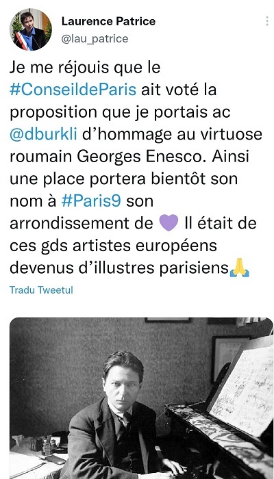 O piaţă din Paris va purta numele marelui compozitor român George Enescu