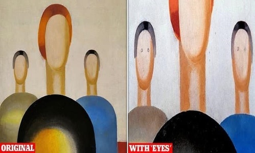 O pictură rusească a fost vandalizată de un paznic „plictisit” care le-a desenat ochi figurilor din lucrare