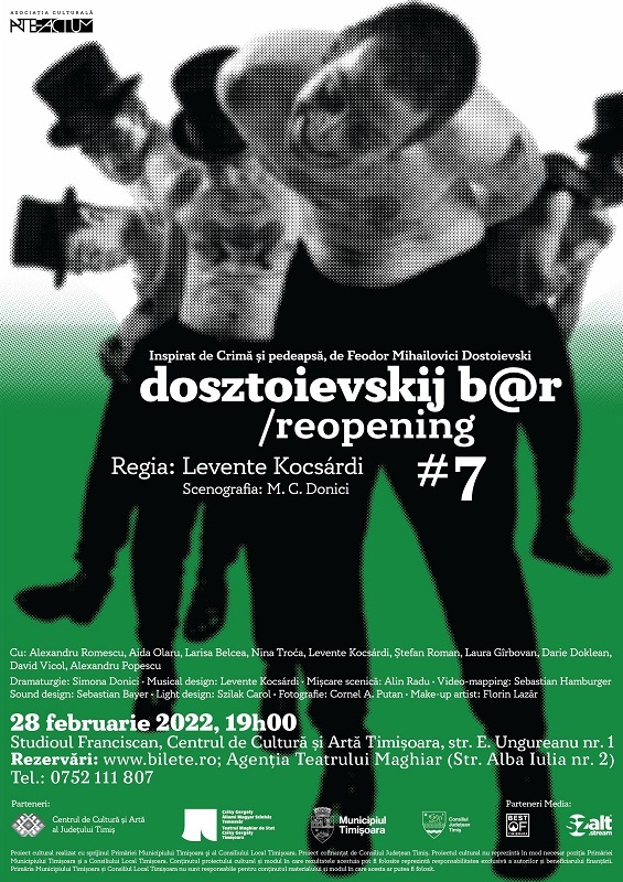 Apel la solidaritate cu Ucraina, difuzat înaintea spectacolului "dosztoievskij b@r/reopening", un eseu teatral despre conştiinţă, crimă şi vinovăţie, la Timişoara