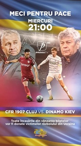 Meciul pentru pace dintre CFR Cluj şi Dinamo Kiev este în direct şi în exclusivitate la Prima TV