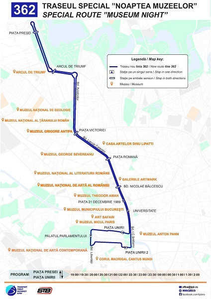 Autobuzul 362 - linie specială de transport la Noaptea Muzeelor