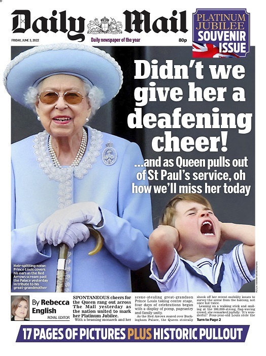 Jubileul de Platină al reginei Elizabeth II: Prinţul Louis, pe prima pagină a ziarelor britanice - FOTO