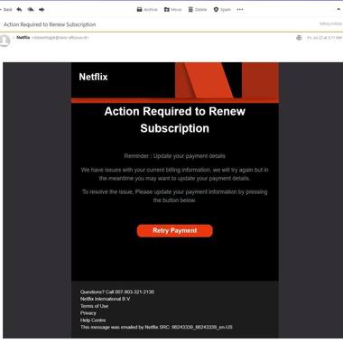 Avertisment al specialiştilor: Clienţii anumitor servicii, cum ar fi Netflix, ţinta unor atacuri cibernetice / Clienţii sunt îndemnaţi, printr-un mail care nu are nicio legătură cu compania, să-şi reînnoiască datele cardului  