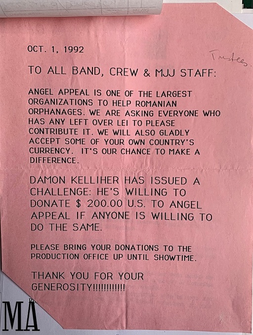 Muzeul Abandonului - Chitanţa cu sumele donate în timpul concertului lui Michael Jackson de acum 30 de ani pentru copiii abandonaţi ai României, digitalizată